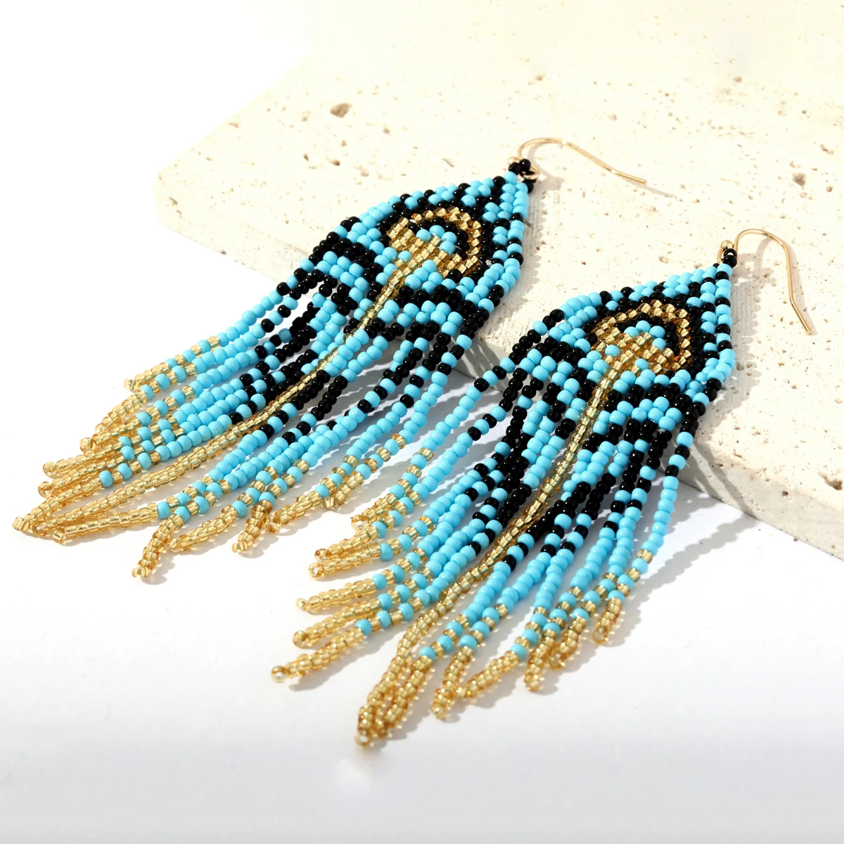 Fall Winter Jewelry Seed Beads Bohemian Boho Multi Long Tassels Earring Women