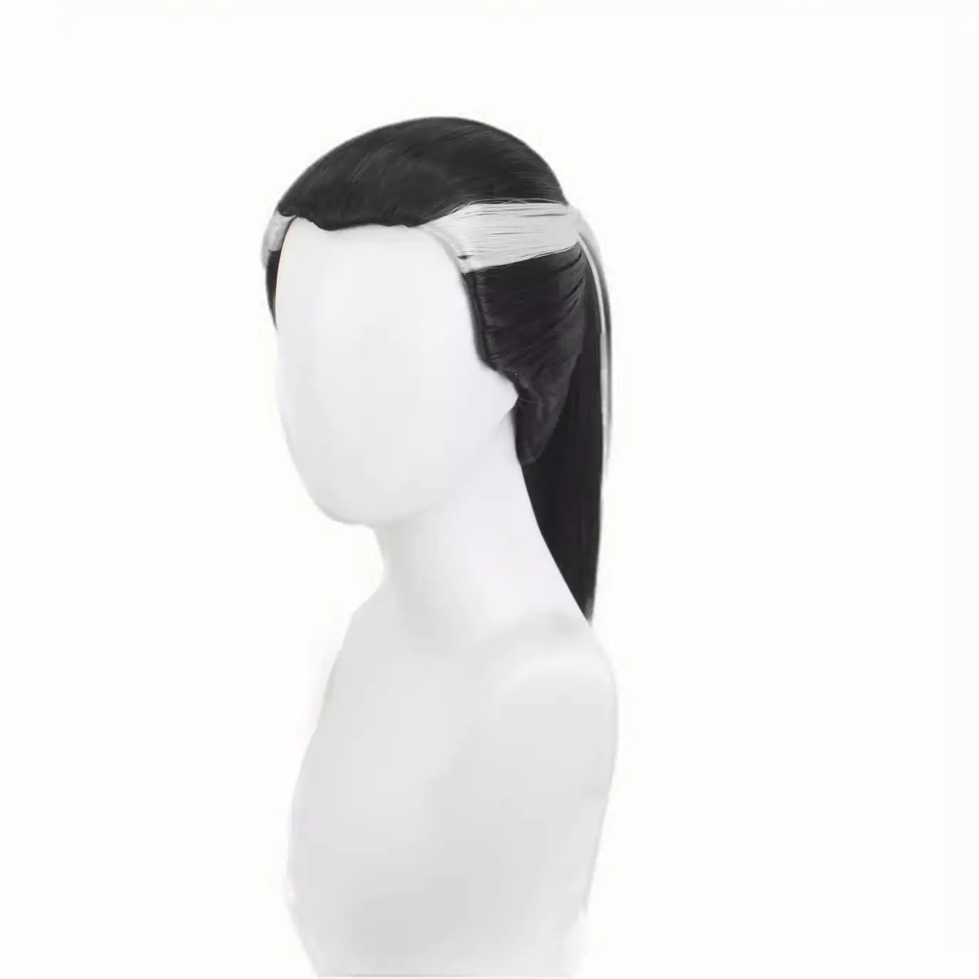 

Wizard Style Short Curly Black Cosplay Wig with Gray Streaks – Heat Resistant Synthetic Costume Hair