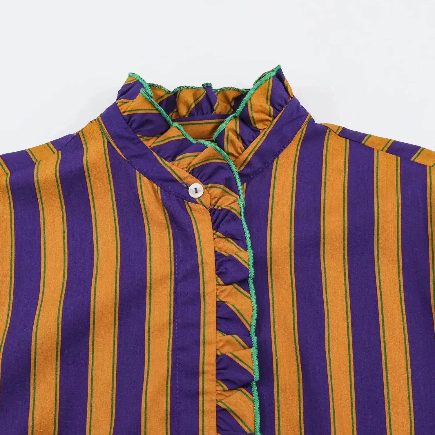 KONDALA Vintage Holiday Women Casual Shirts Striped Tierred Stand Collar Single Breasted Shirts New Fashion 2026 Autumn Shirts