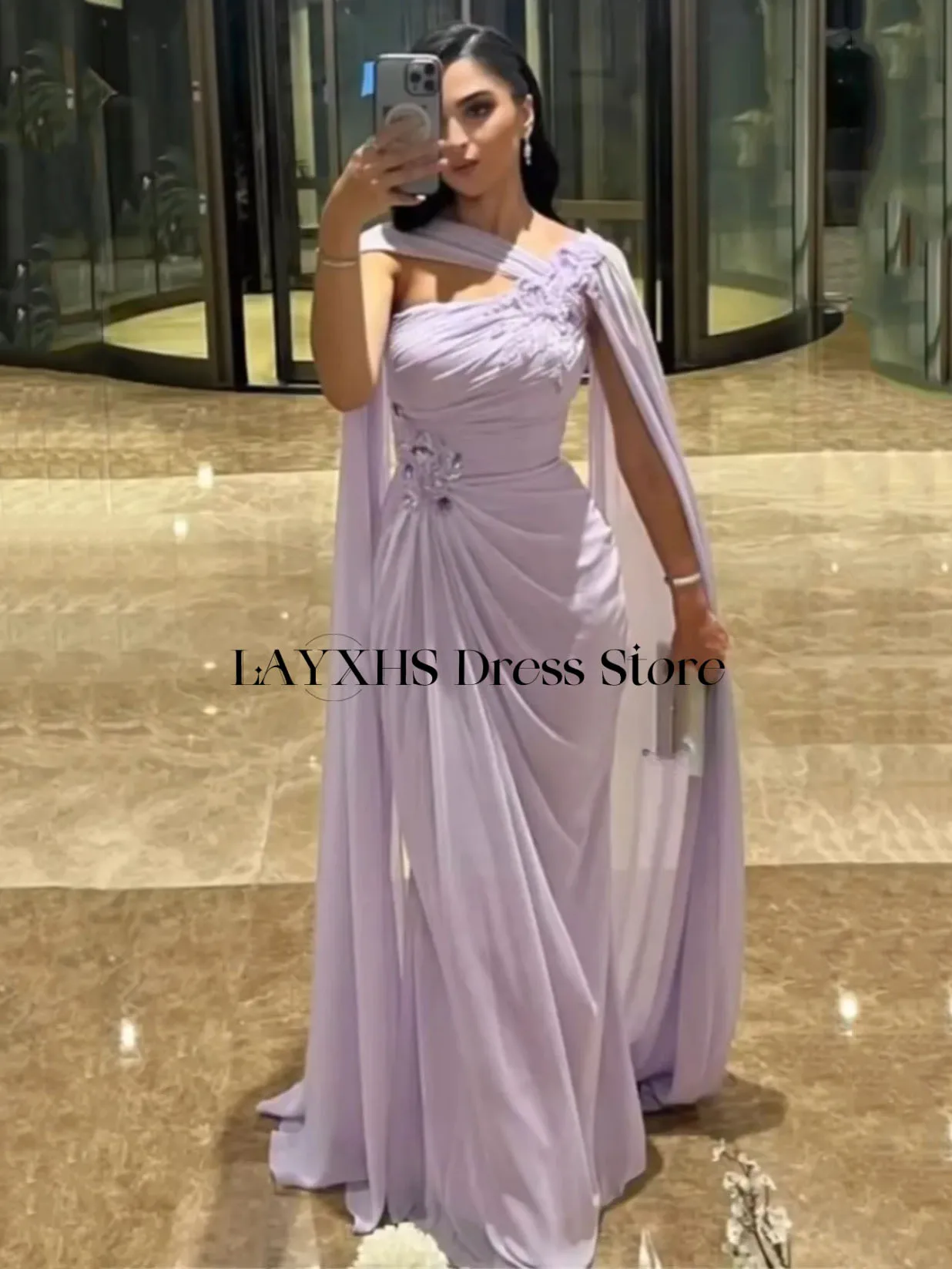 LAYXHS Vestidos de noite elegantes de um ombro, apliques de lantejoulas, sereia, pregas, vestidos de baile personalizados