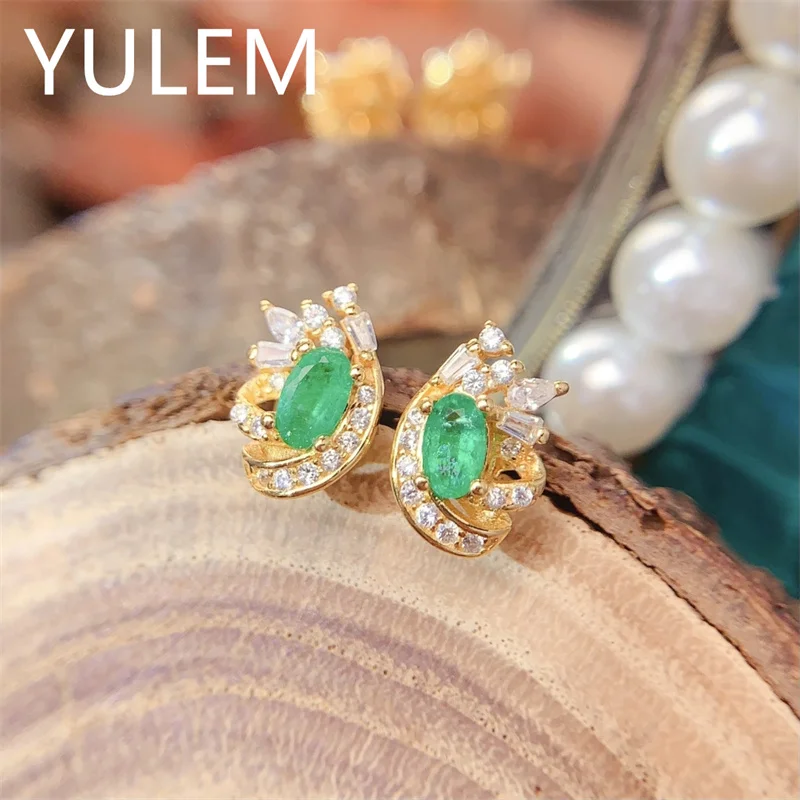 

Серебряные серьги YULEM с натуральным изумрудом S925, основной камень 5x3 мм, чистый натуральный изумруд, точная инкрустация