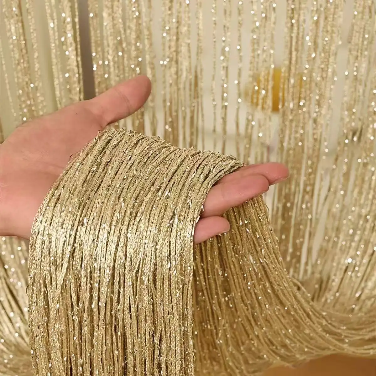 1pc Beaded String Curtain, Door Curtain, Home Wedding Holiday Decor Party Background Silver Shiny Bedroom Living Room, 39in*79in