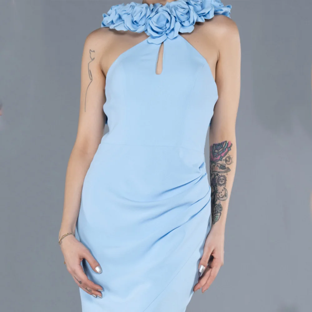 夢のような高品質のクラシックなイブニングドレス、床丈のホルタースリットプロムドレス、フラワーベスティドス・デ・フィエスタ、カスタマイズ可能