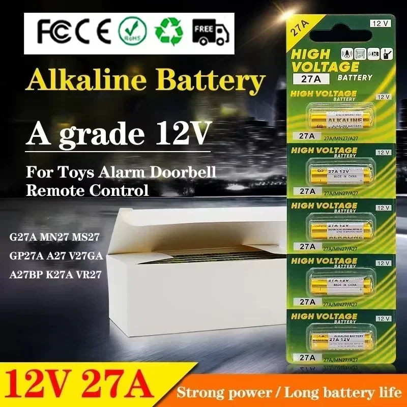 10PCS Original 27A 12V Alkaline Battery Suitable for Car Keys Calculators Remote Controls and High Energy Consumption Equipment