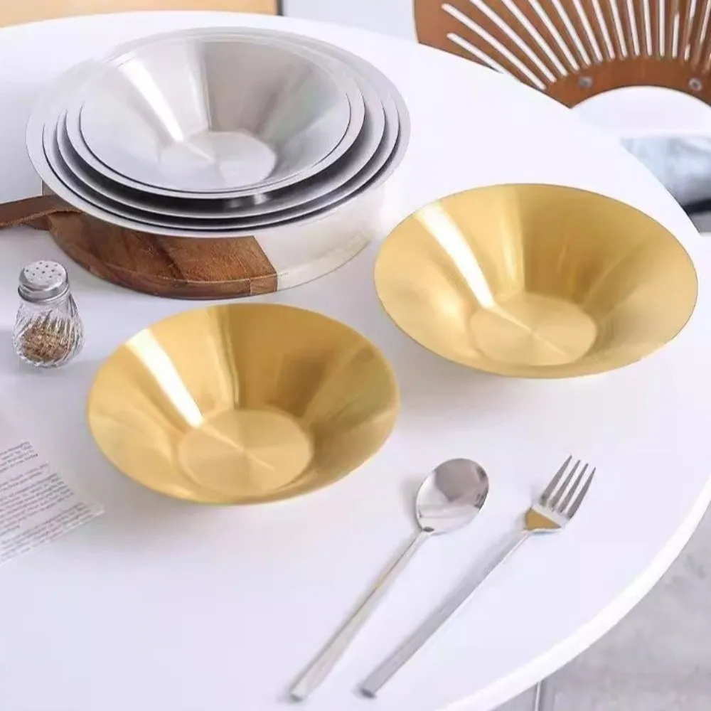Modern Deepened Noodles Bowl Stackable Rust-proof Korean Salad Bowl Stainless Steel Round Pasta Plate Kitchen