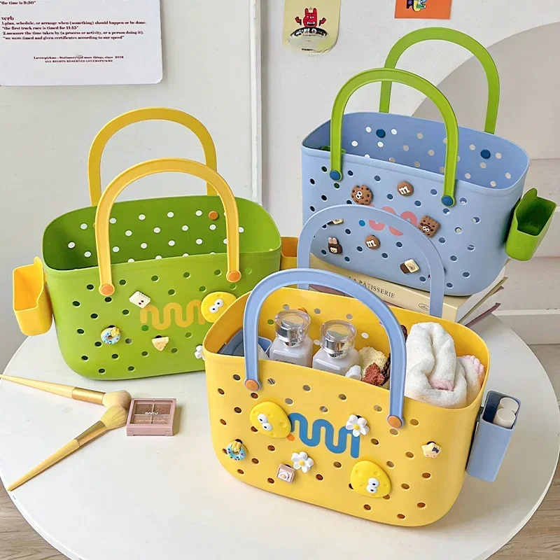 Handheld Bath Basket Leachable Grocery Basket Bathroom Housewares Storage Basket Bathhouse Toy Snack Plastic Organizer