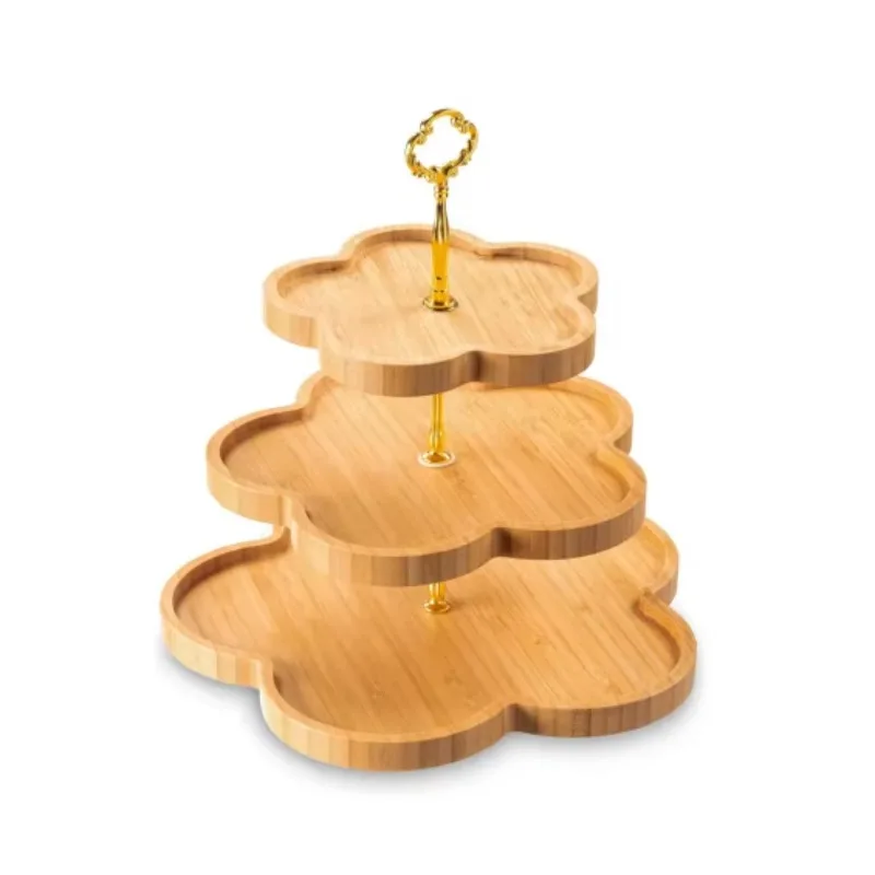 3-Layer Bamboo Cake Decorations Cake Dessert Stand Appetizers Pastry Layered Platter Tray