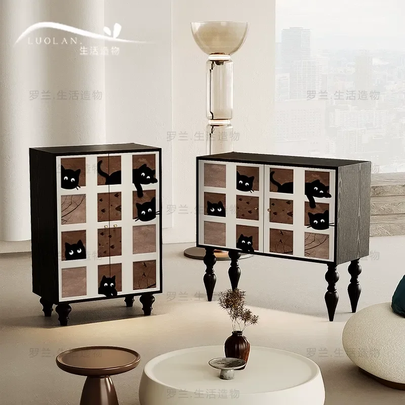Cream Solid Wood Tall Cabinet Bedroom Bedside Storage Bucket Living Room Vertical Integrated Storage Unit for Home