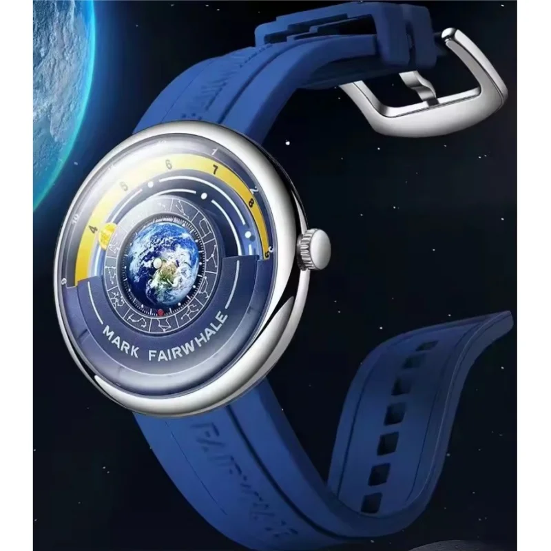 Mark Fairwhale 5700 Fashion Men\'s Quartz Watch Creative Earth Dial Waterproof Silicone Strap Sports Cool Watches for Men