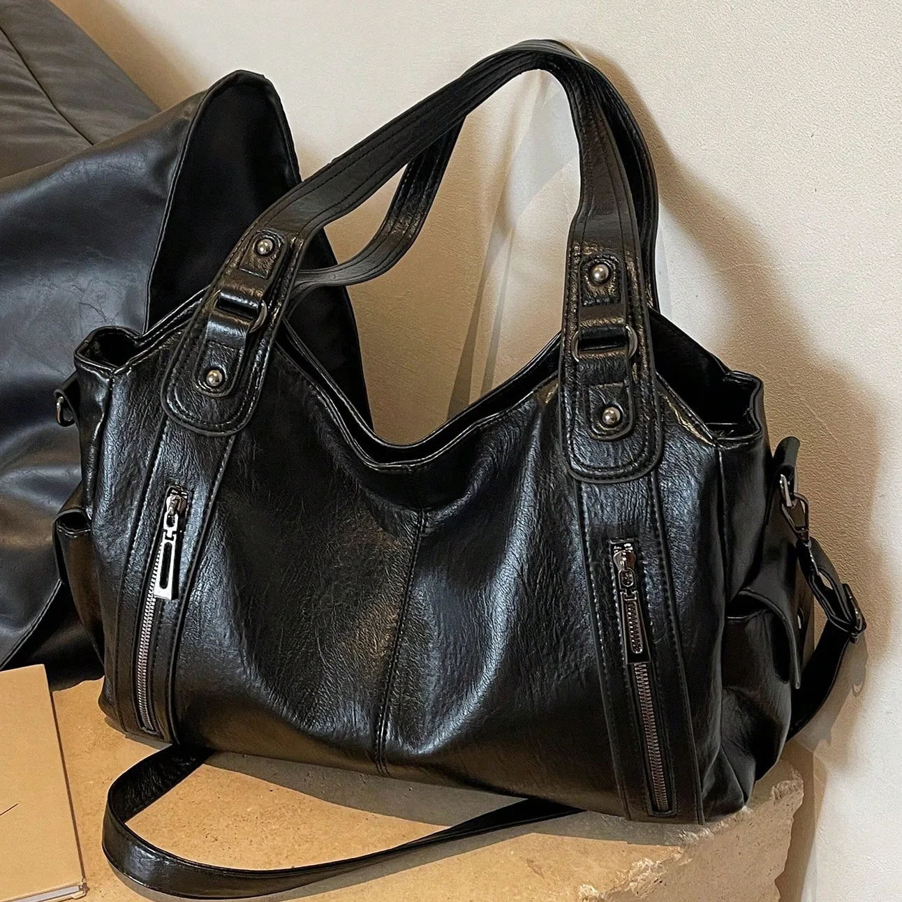 Dwuwarstwowa torba na zakupy o dużej pojemności Torebka damska Wysokiej jakości miękkie skórzane torby na zakupy Moda Retro Kobieta na ramię bolsa 가방