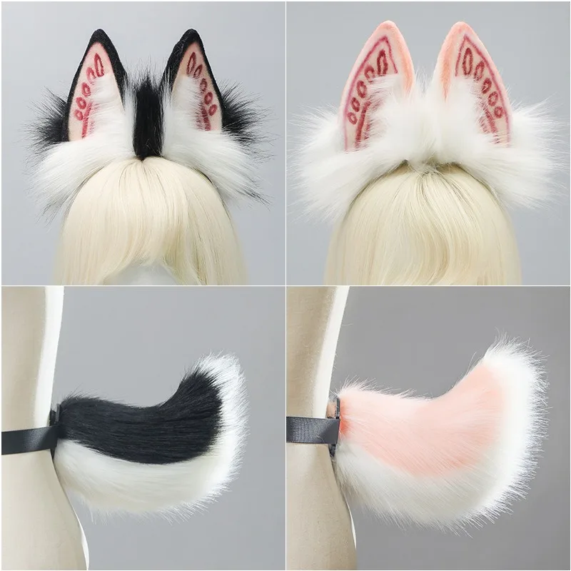 Handmade Plush Faux Fur กระต่ายหูแถบคาดศีรษะ Lolita Hairwear ผู้หญิงคอสเพลย์อุปกรณ์เสริม Props สัตว์หู Hairband หญิง Headwear