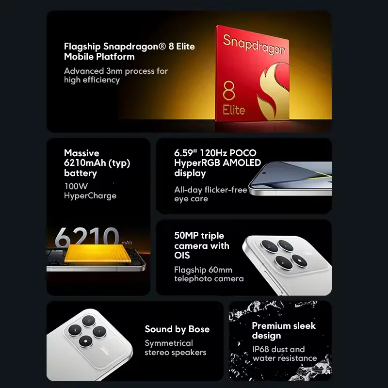 샤오미 포코 F8 프로, 글로벌 버전 스마트폰 256GB/512GB, 6.59인치 120Hz AMOLED 디스플레이, 50MP 트리플 카메라