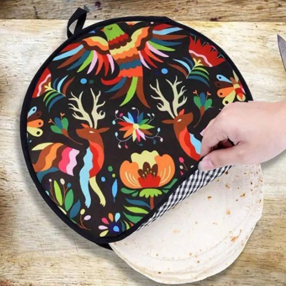 Practical 30cm Tortilla Warmer Pouch Heat Resistant Round Burrito Cloth Bag Reusable with Handle Pancake Thermal Bag Kitchen