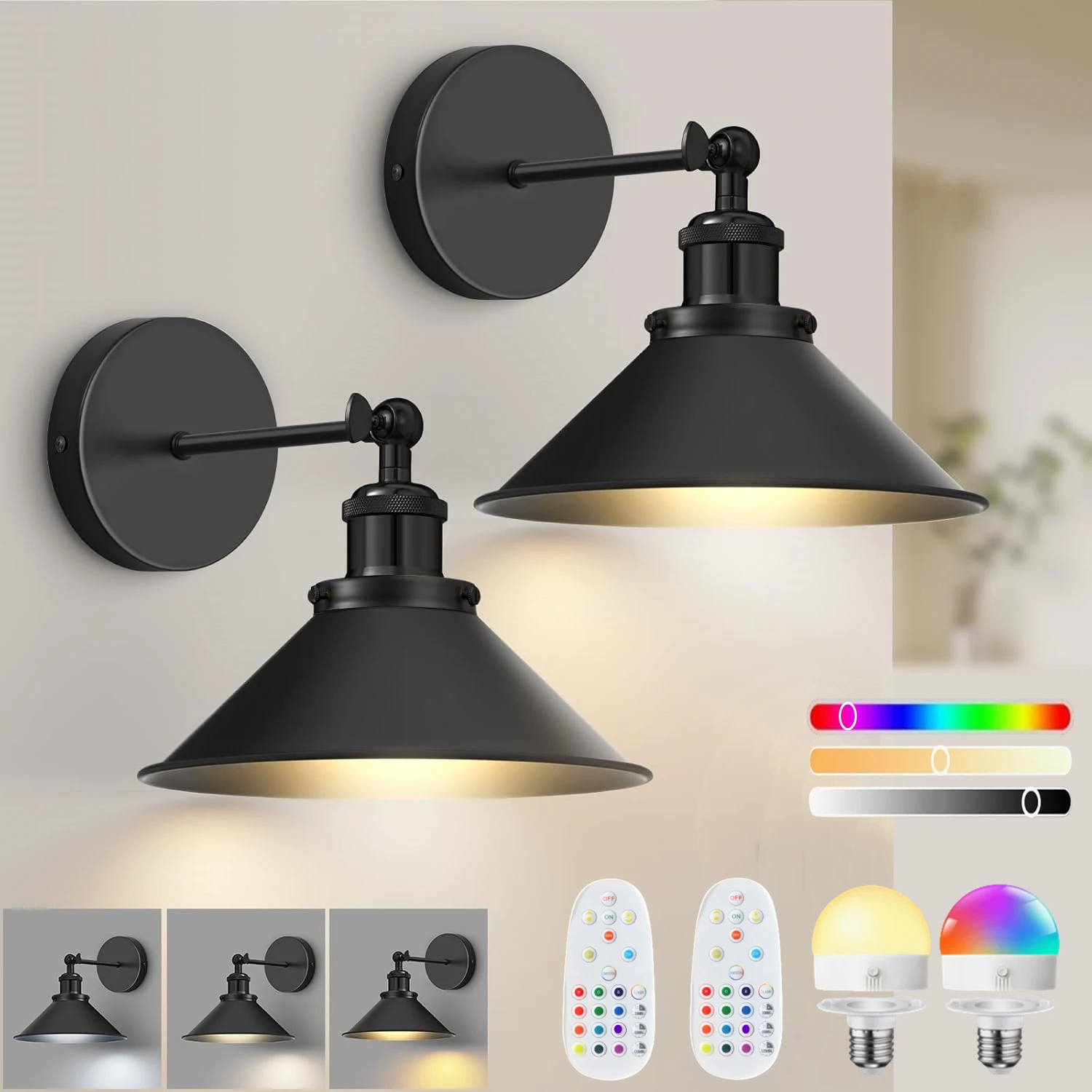 

Беспроводной перезаряжаемый настенный светильник на батарейках с регулируемой яркостью, съемной лампочкой и пультом дистанционного управления, 15 цветов, подходит для спальни, гостиной, украшения прихожей