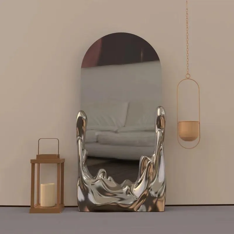 LLY wall-mounted water ripple family villa model room floor-to-ceiling mirror, full-body mirror visual decoration