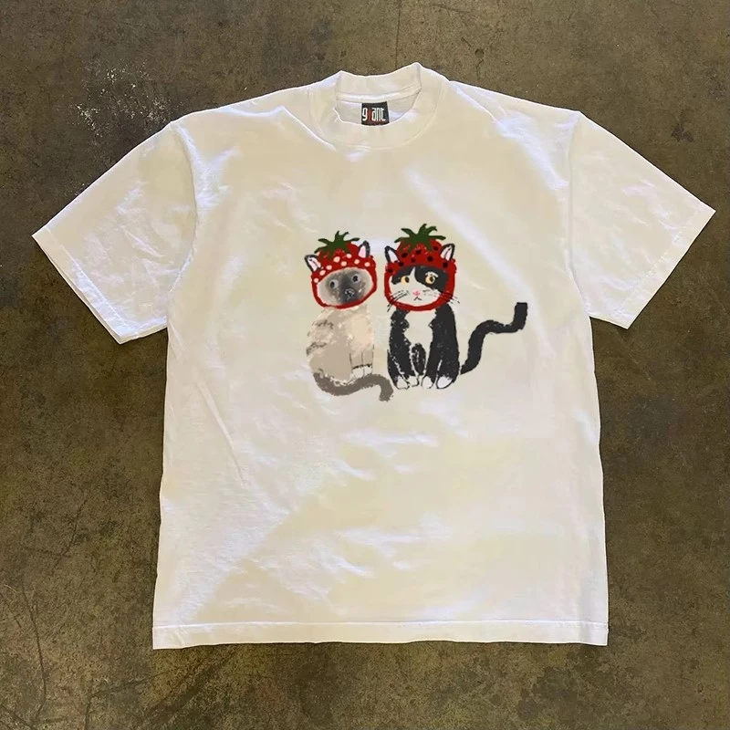2026 Pure Cotton Double Thread Loose Fit Short Sleeve T-Shirt for Men and Women Retro American Style Heavyweight Couple's Tee