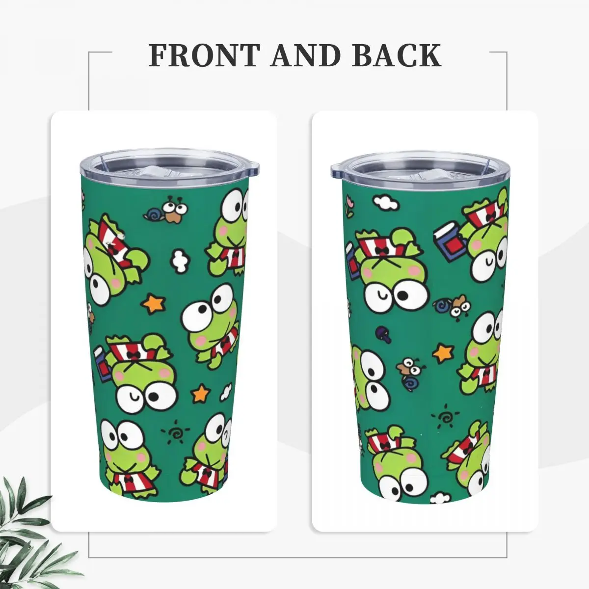   Keroppi Stainless Steel Tumbler Camping Coffee Mug With Straws and Lid Large Mugs Cup Hot Drinks Water Bottle