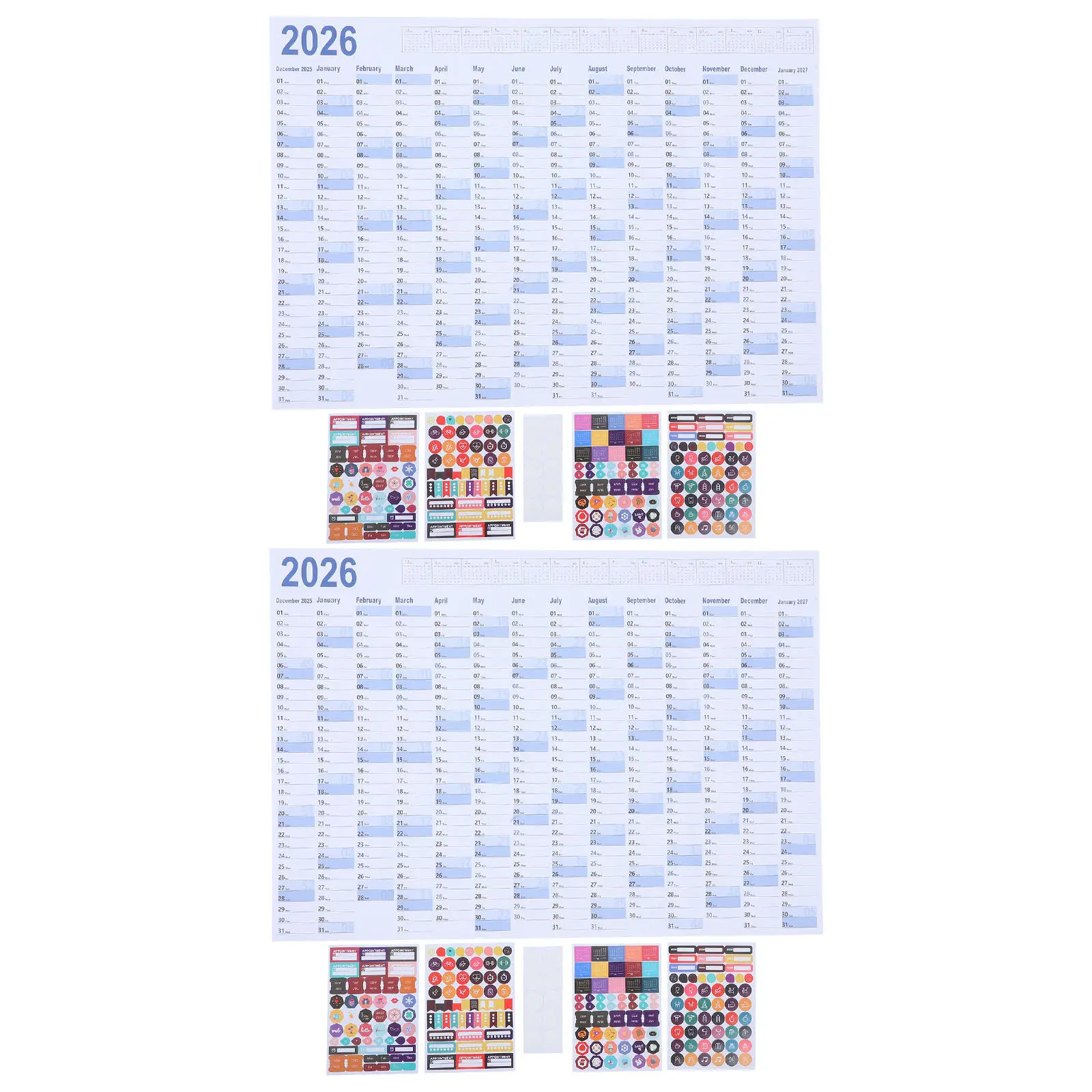 

2 Sets Oversized Minimalist 2026 Wall Calendar Large English Yearly Planner Writable Monthly Wall Hanging Scheduler for Office