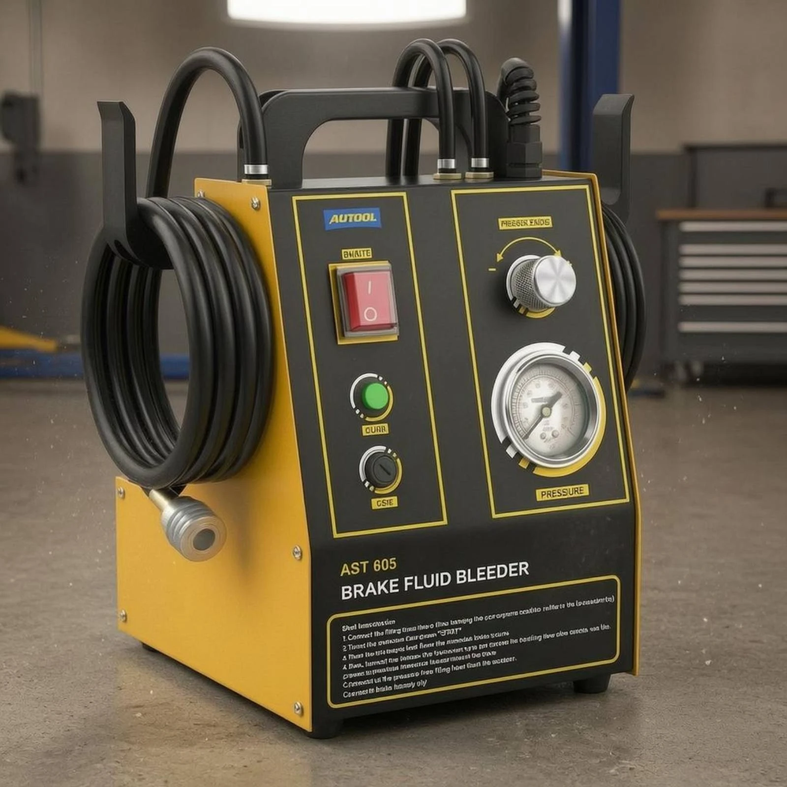 Brake Fluid Bleeder Machine Compact Electric Brake Bleeder Auto Repair Tool Coiled Hoses Portable for Garage