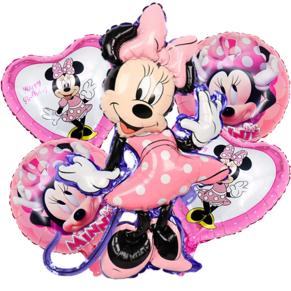 5pcs Disney Minnie Mouse Girls Birthday Party Decor Aluminum Film Balloons Baby Shower Party Decor Balloon Supplies Kids Favor