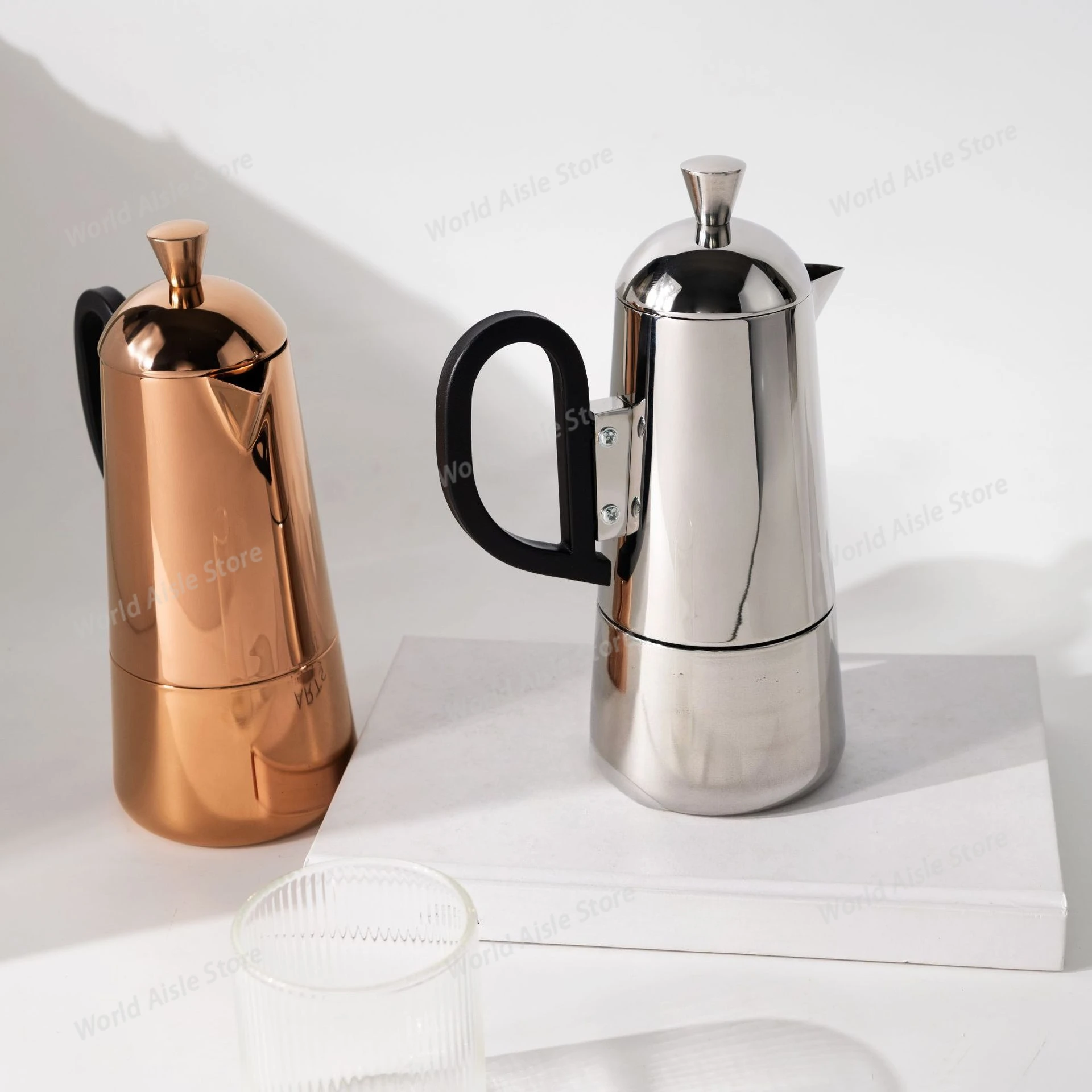 Modern European stainless steel mocha pot, hand punch coffee pot, French press pot, decorative ornament, desktop living room