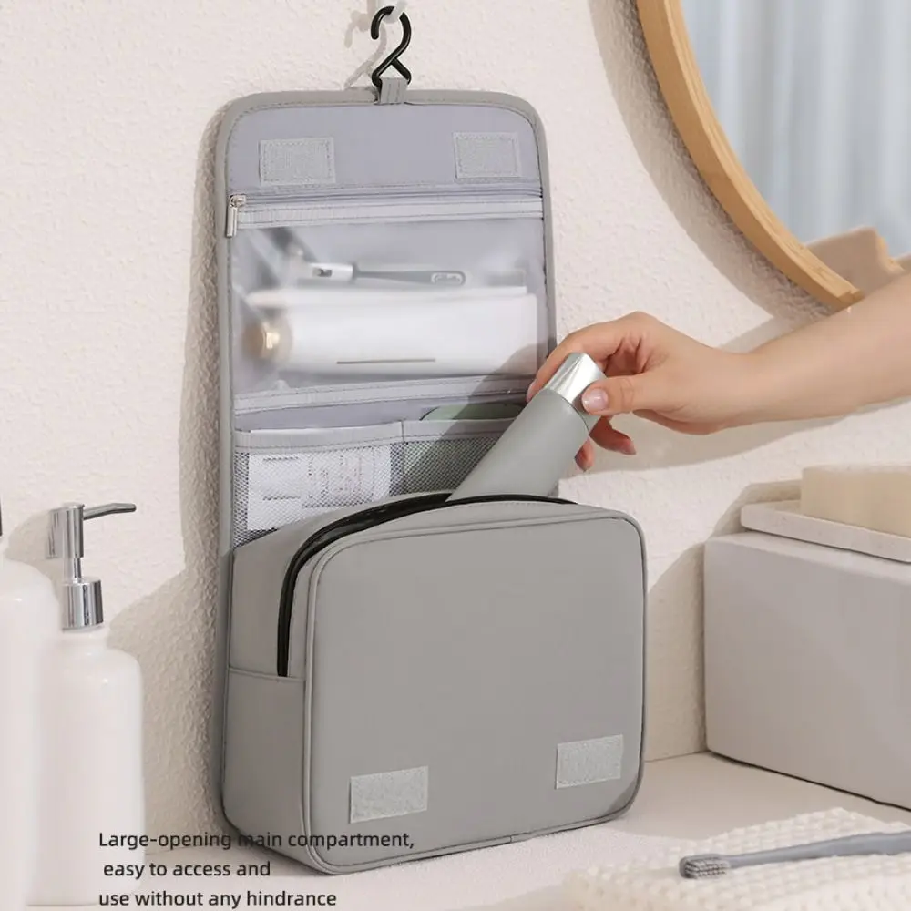 Portable Hanging Toiletry Bag Carry Handle Built-In Hook Makeup Organizer Bag Waterproof Large Capacity Cosmetic Bag