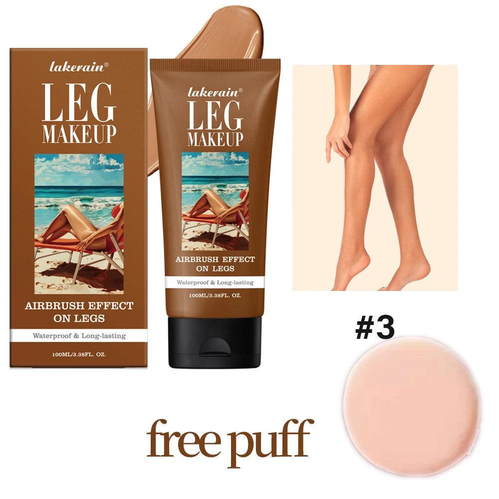Bronze Leg Makeup Waterproof Body Foundation With Free Puff Long Lasting Tanning Cream 100ml 3 Colors Even Skin Color