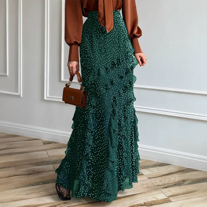 Jupe longue décontractée en dentelle à pois pour femmes, automne et hiver