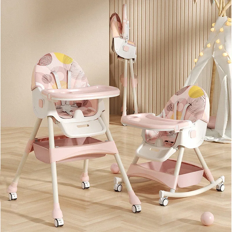 Foldable High Feeding Chair Household Portable Multifunctional Children\'s Dining Table and Chair Rocking Chair Baby Dining Chair