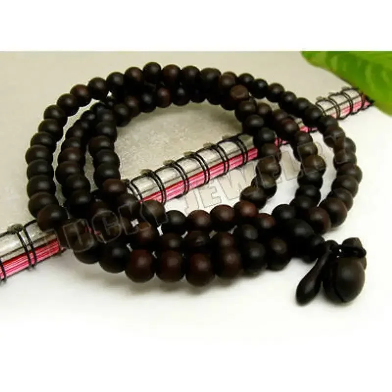 6-14mm Tibetan Buddhism 108 Roast Peach Wood Prayer Bead Mala Necklace