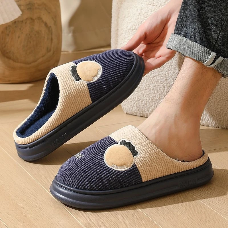 Men Cotton Slippers Plus Size Winter Warm Fleece Lined Non Slip Indoor Home House Slippers Fuzzy Cozy