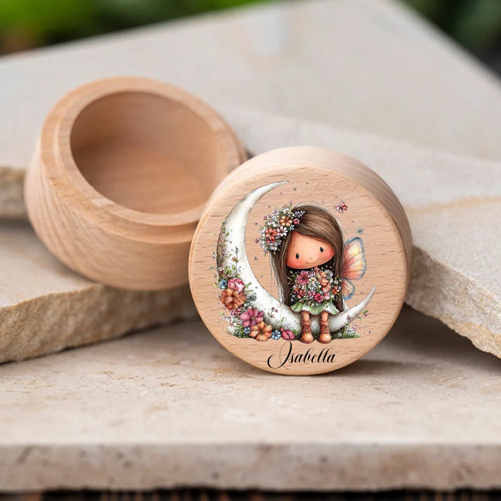 Personalized Tooth Storage Box Custom Cartoon Flower Fairy Tooth Keepsake Box, Baptism Gift for Kids Baby Tooth Holder