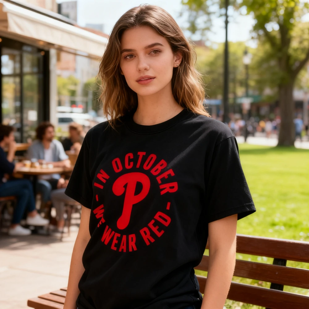 Philadelphia Clothing in October We Wear Red T-shirt Men Women Daily Life Streetwear Creative Design Printed Shirt