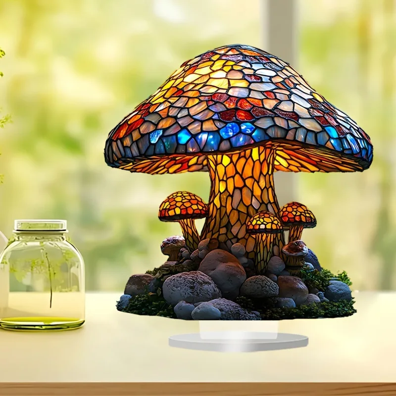 1pc Contemporary Bohemian Acrylic Mushroom Lamp, No Electricity Needed, Decorative Tabletop Display for Home, Office, Cafe