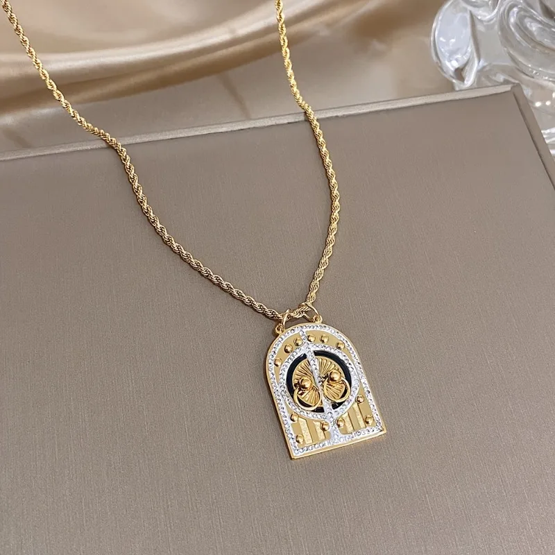 Vintage Necklace Ethnic-style Pendant Featuring Abstract Arched Door Knocker Double-lock Design Women Perfect Everyday Parties
