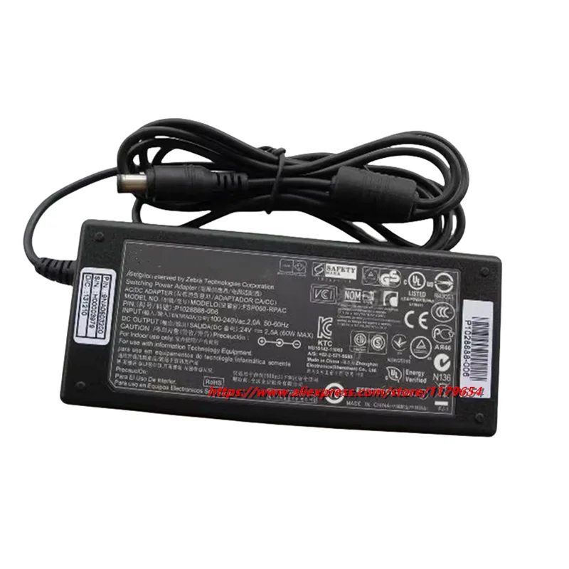 Genuine 24V 2.5A 60W FSP060-RPAC AC Adapter for Zebra SAWA-31-25024 P1086000-008 For HONEYWELL PC43D DESKTOP BARCODE PRINTER