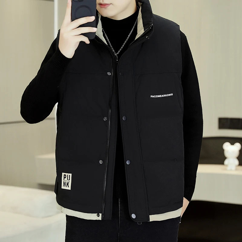 Warm winter down fashion trend all casual thickened warm hooded men's individual down vest coat inside wear are practical