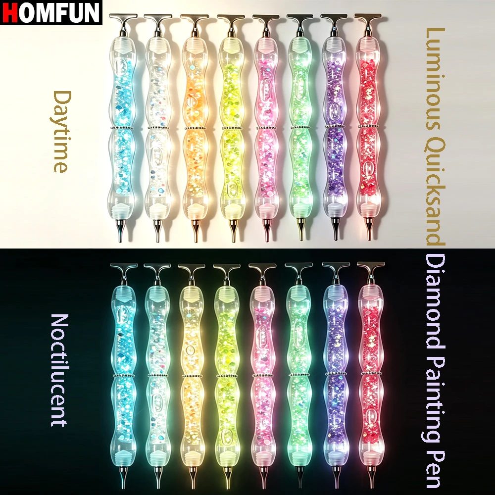 HOMFUN Shiny Luminous Quicksand Diamond Painting Pen，Color Embroidery Dot Drill Tool，Metal Screw Thread Tips Accessories