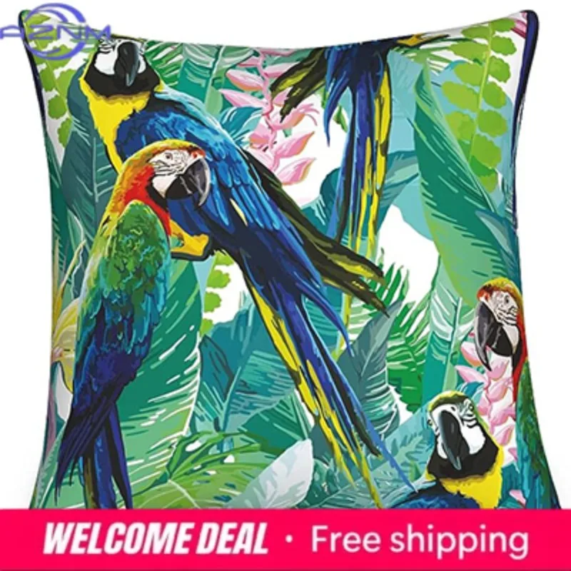 Hawaiian Pillowcase, Parrot Tropical Plant Pillowcase Palm Leaf Pillowcase Cushion Cover Decorative Home Outdoor Courtyard