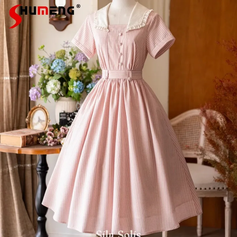 

Japanese Lolita Dress Sweet Chic Design Style Original 2026 Summer French Retro Cotton Linen Short-sleeved Elegant Swing Dresses