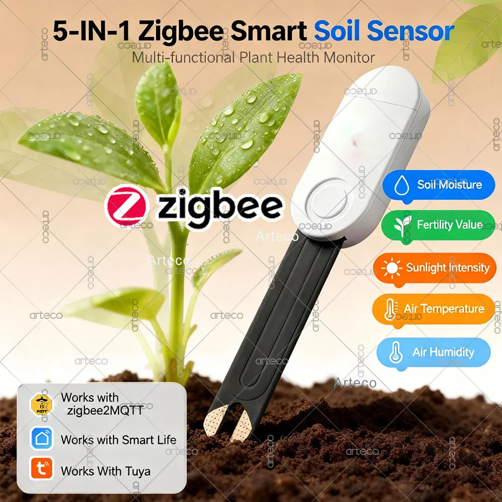 Zigbee Smart Soil Tester Fertility Temperature Humidity Light Moisture Sensor For Tuya Smart Life Z2M Automatic Garden Irrigate