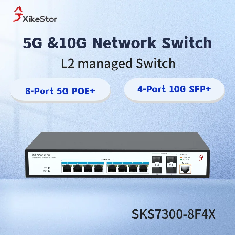 

Управляемый коммутатор XikeStor L2 8*5G RJ45 + 4*10G SFP+, VLAN/QoS/LACP, крепление в стойку для Enterprise/SMB