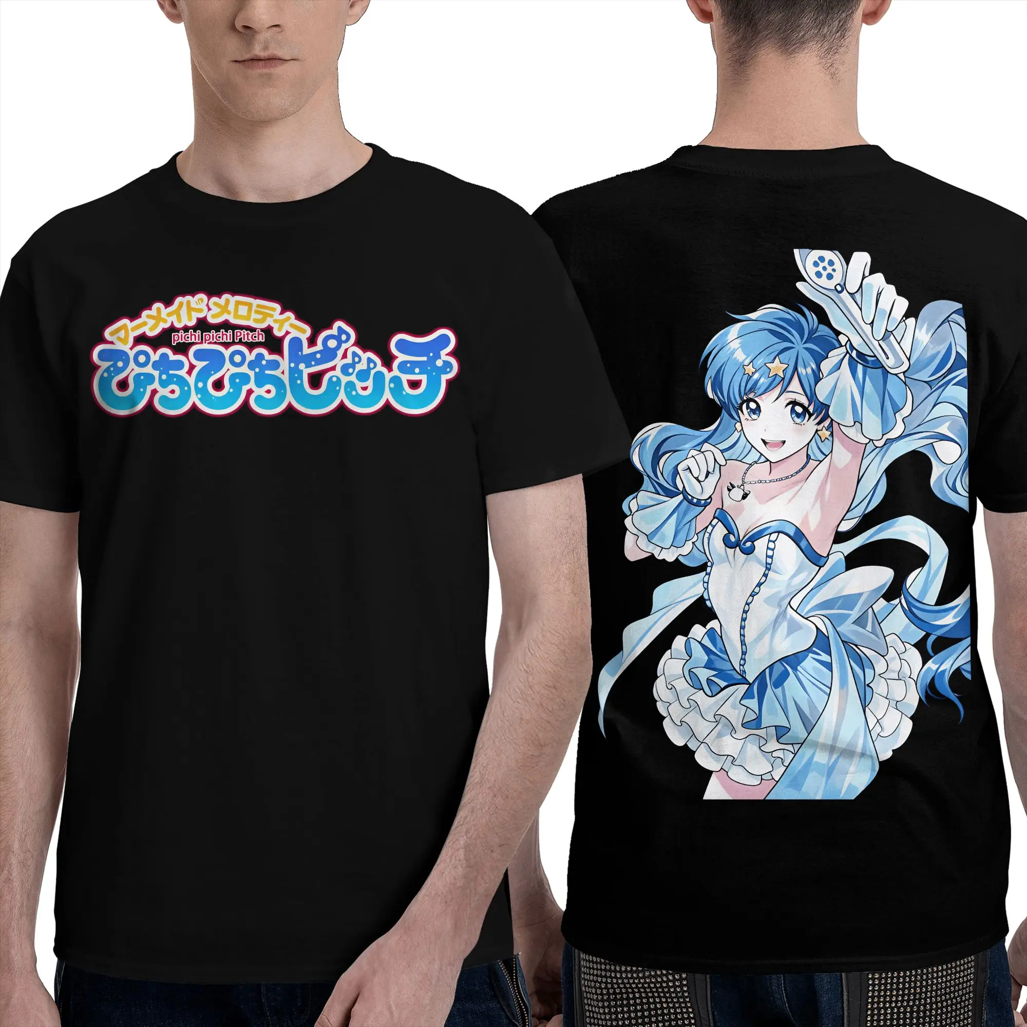 Camiseta Vintage de Mermaid Melody Pichi Pichi Pitch para amantes del anime, camiseta de algodón con cuello redondo para hombre, camisetas de manga corta, ropa de talla grande