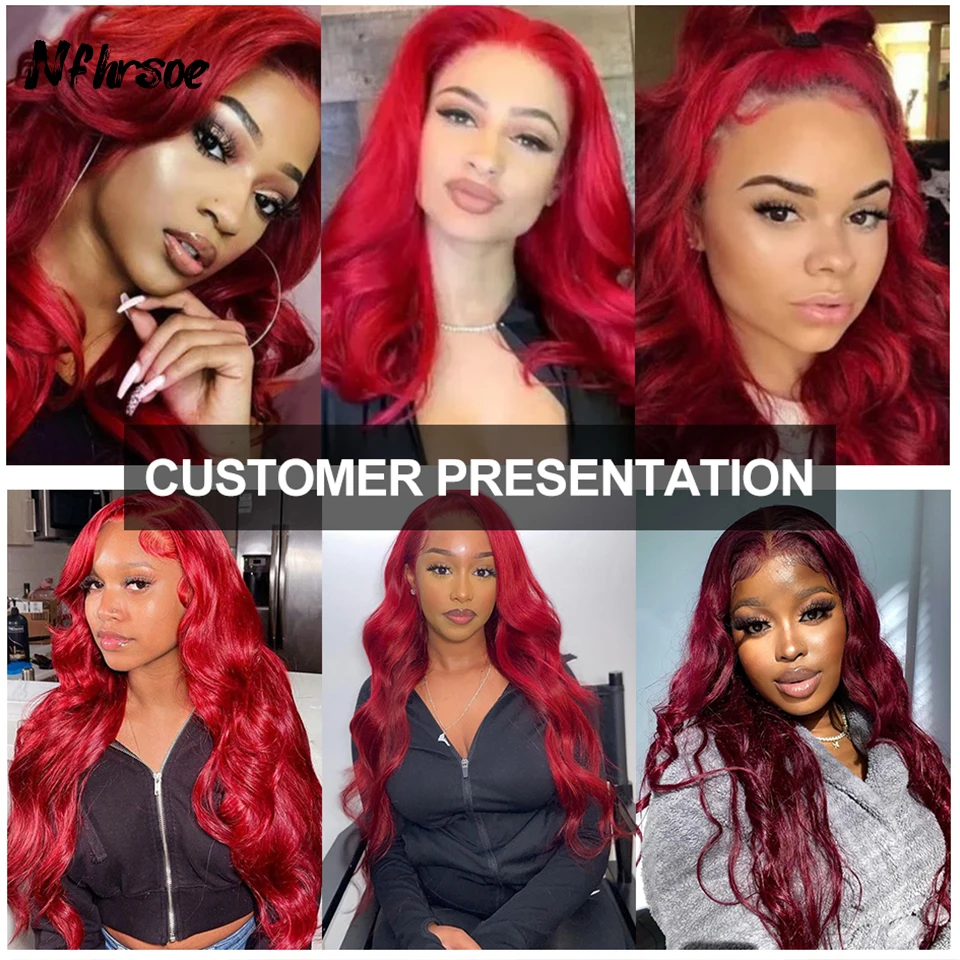

Cosplay Red Body Wave Brazilian Colored Human Hair Wig Transparent 13x4 HD Lace Frontal Wigs 200 Density Cosplay Pre Plucked