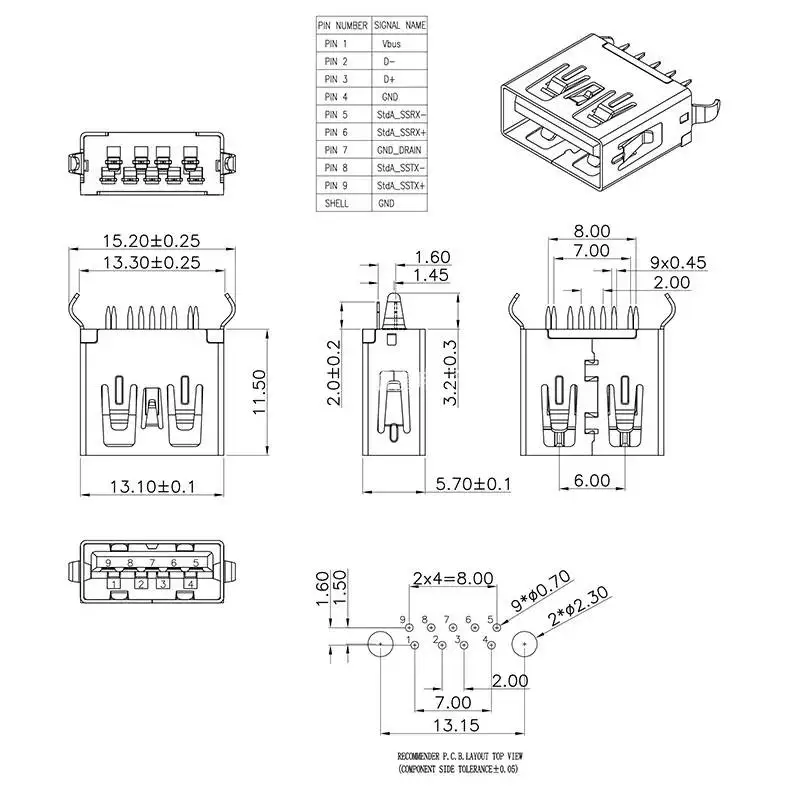 10 Stück USB-Buchsenstecker 3.0 AF 180 Grad 11,5 mm hoch 9-polig gerade/winkelig/flach/gebogen vertikaler Stecker – Detail 8