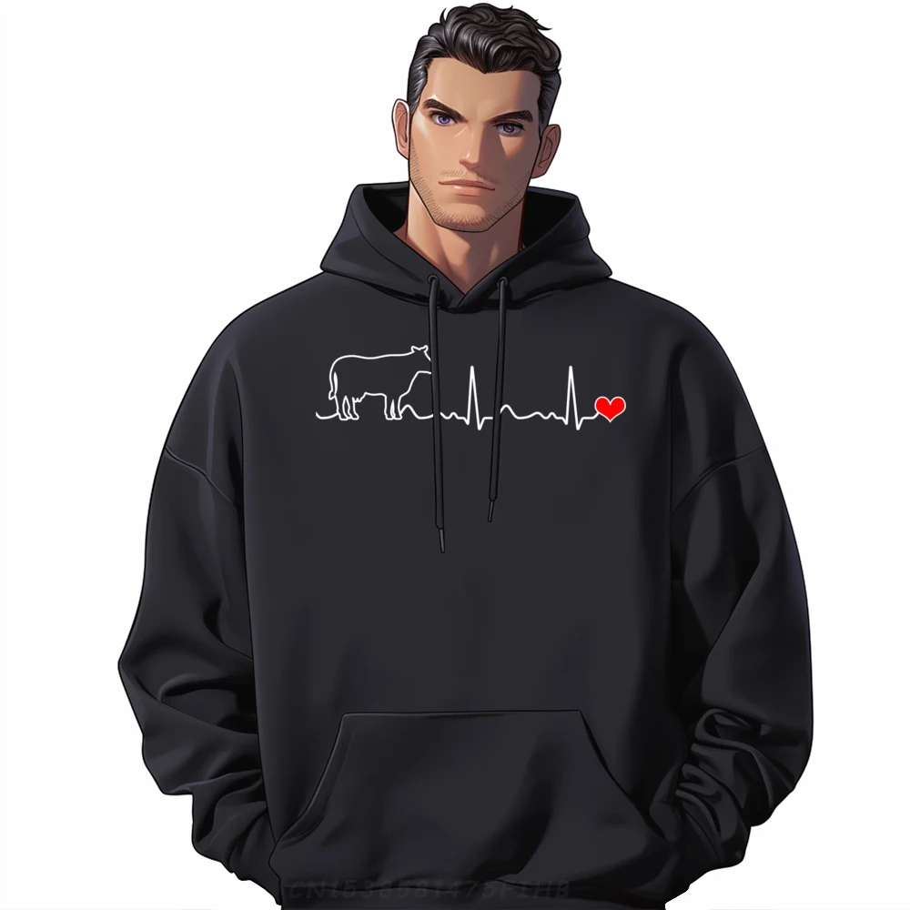 I Love My Cow Valve EKG Heartbeat Heart Patient Graphic Sweatshirts Men Long Sleeve Hoodie Easter Sunday