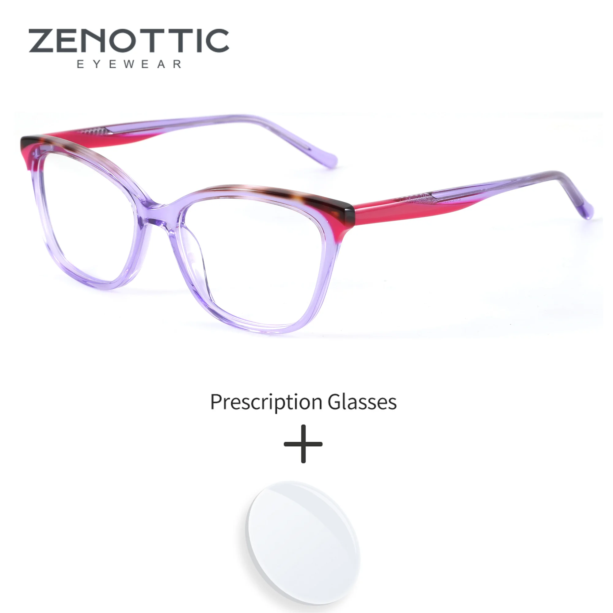 ZENOTTIC XXS Size Women Colorful Transparent Purple Butterfly Acetate with Blue Light Filter Lenses Prescription Glasses