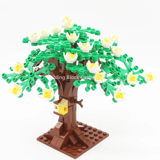 MOC Small Particle Building Blocks Plant Frangipani Begonia Flower Tree Assembly Toy Model Desktop Ornament Street Scene.