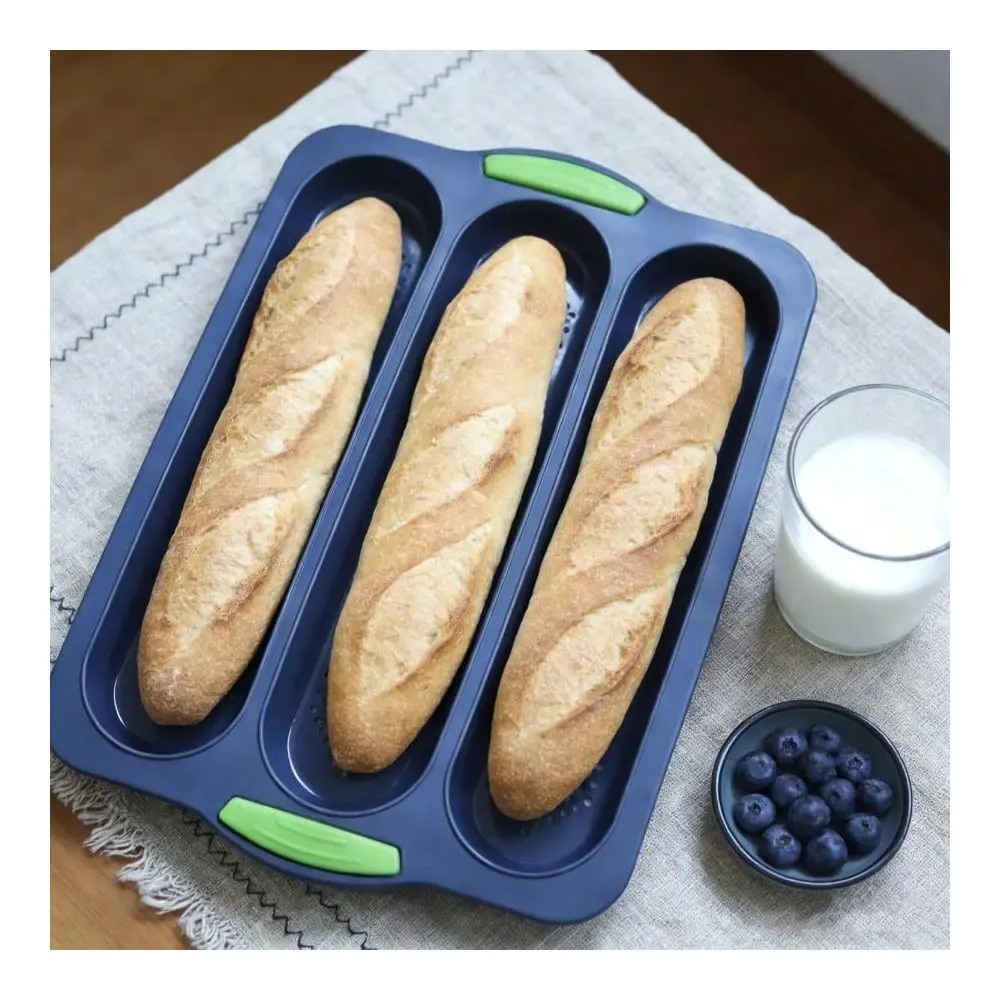 2 Pcs Silicone Bread Loaf Pan, Non-Stick Baguette Bread Pan, 3-Cavity French Baking Mold Homemade Bread, French Baguette, Sandwich Rolls