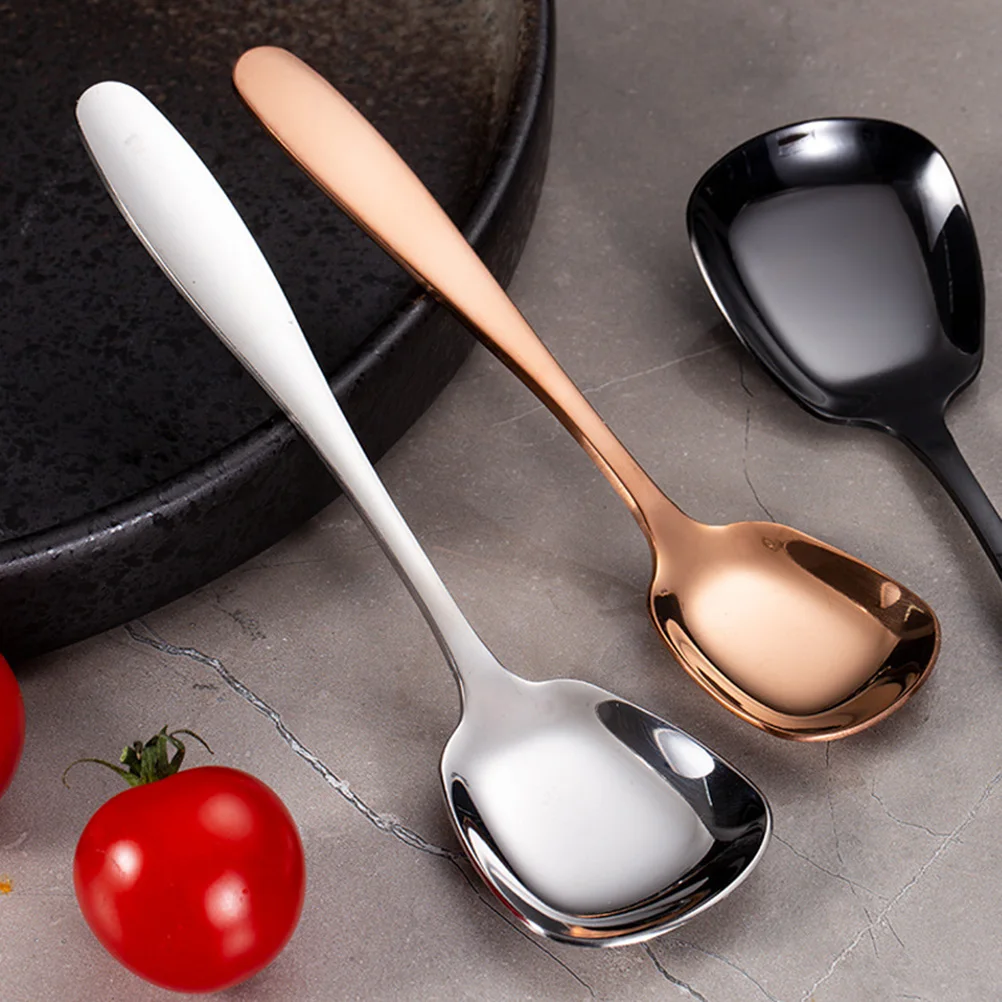 

2 pcs Stainless Steel Spoon Square Bottom Soup Spoons Polished Flat Bottom Easy Clean Dishwasher Safe ServingSpoons Thickened